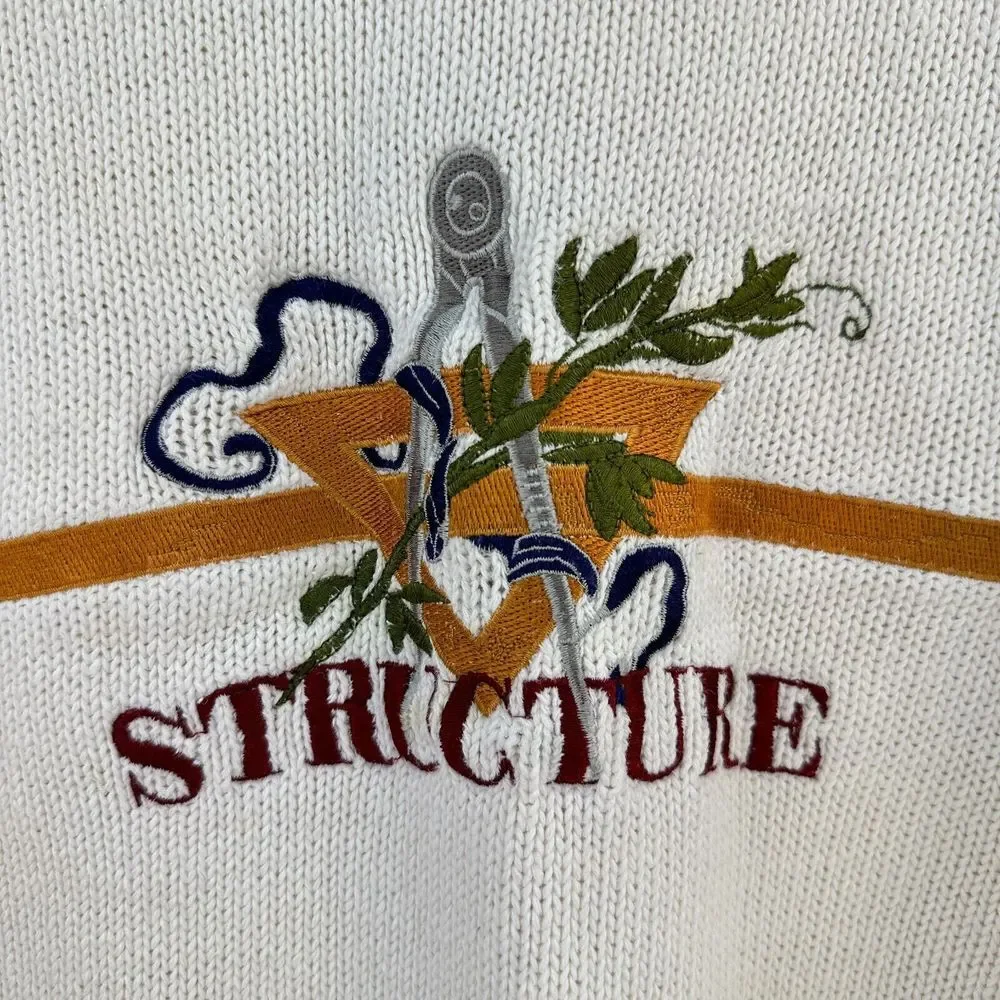 Vintage Structure Sweater Mens‎ Large Cream Dolman Sleeve Crew Neck Minimalist